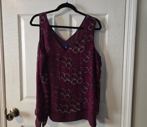 Apt. 9 Burgundy and Beige Circle Pattern Blouse